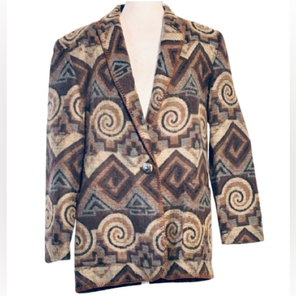 VINTAGE SOUTHWESTERN DAVID PAUL BLAZER JACKET NATIVE WESTERN BROWN BLUE MEDIUM